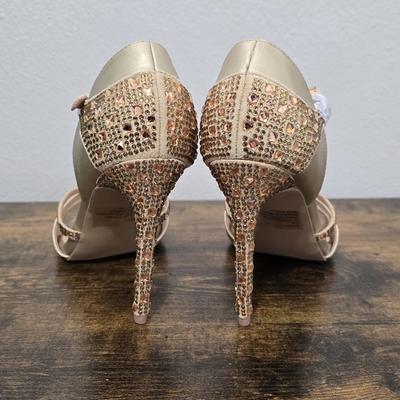Lauren Lorraine Daisey Gold Rhinestone Embellished Stiletto Heel Sandal 6.5 - Picture 6 of 10